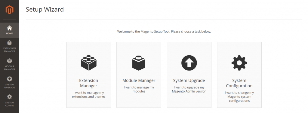 Magento setup wizard