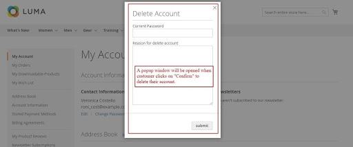 Customer Account Delete Popup