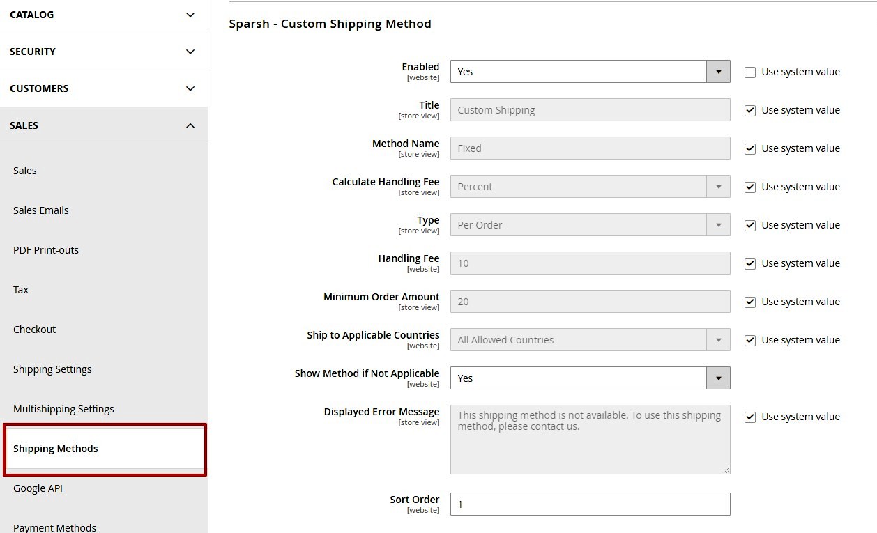 Custom Shipping Method